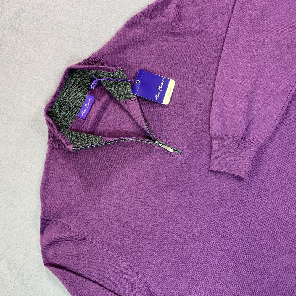 NEW Alan Flusser Sweater Mens XL‎ Purple Merino Wool 1/4 Zip Mock Neck Pullover